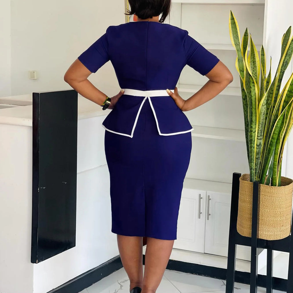 Elegant Fashionable Stretchy Short Sleeve Wrap Body Midi Dress Large Size African Style Commute Dress High Waist Skirt