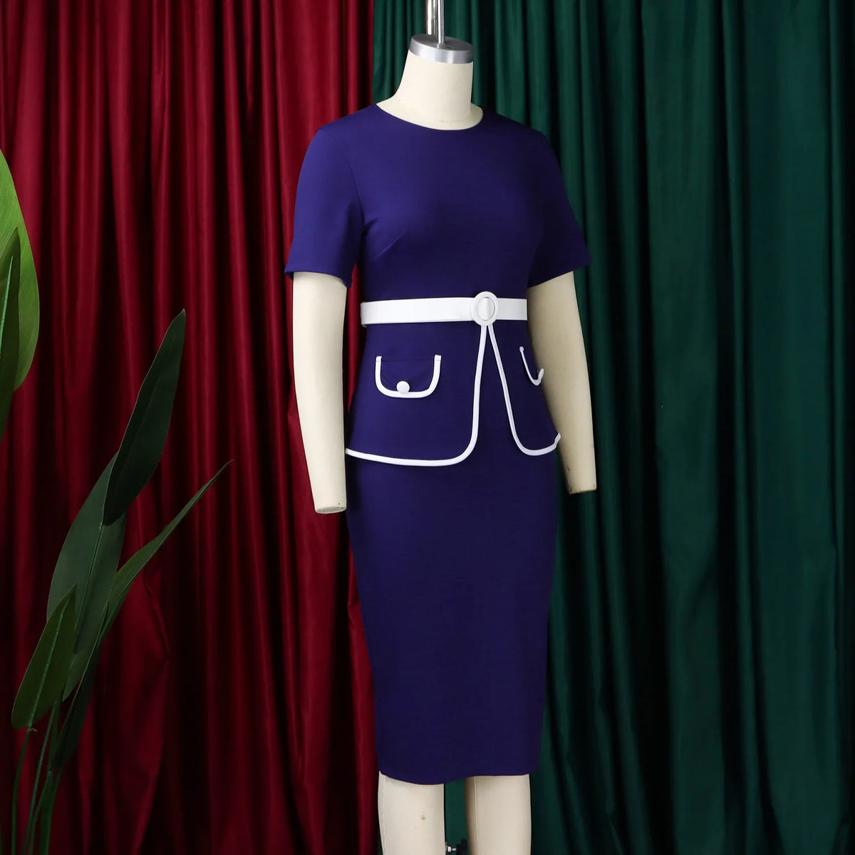 Elegant Fashionable Stretchy Short Sleeve Wrap Body Midi Dress Large Size African Style Commute Dress High Waist Skirt
