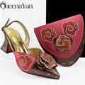 Queena Yan 2025 Elegant Lilac Color Women's Heels Handbag Set Rhinestone Embellished Designer Shoes for Weddings Special Events