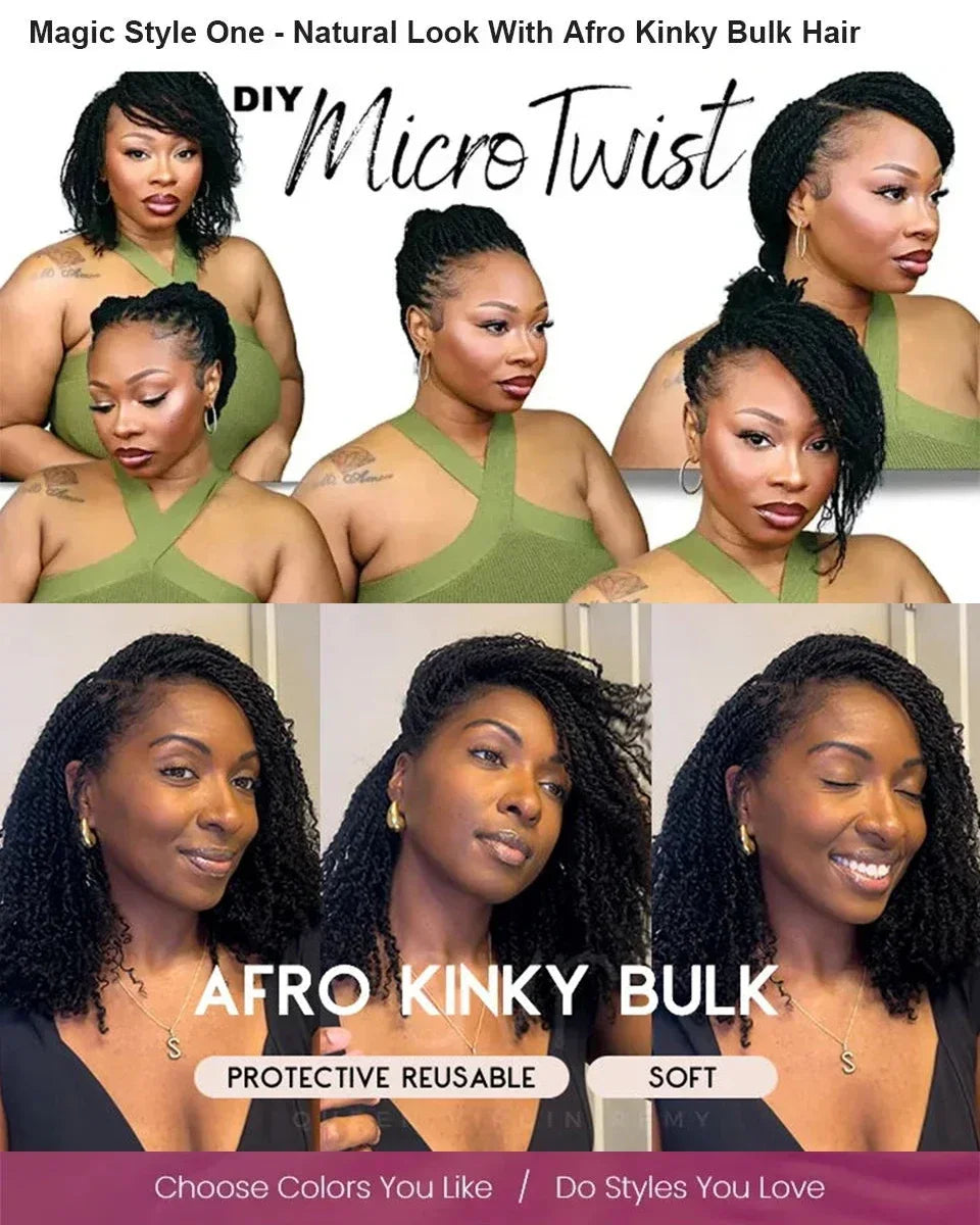 Best 100% Afro Kinky Bulk Hair Virgin Remy Human Hair  No Attachment for Braiding Mini Twist Dreadlock BraidsTop Quality