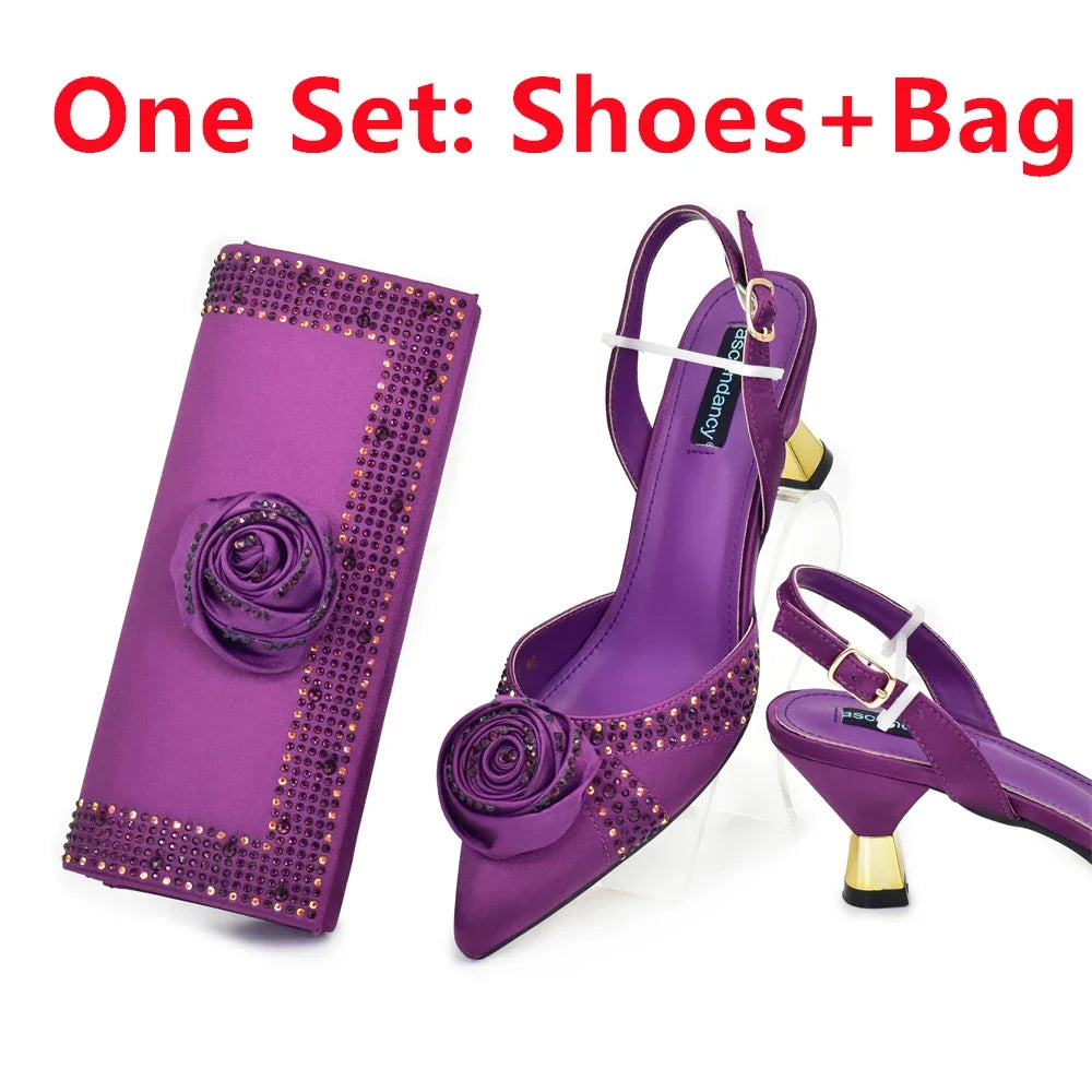New Design Shoe and Bag Set for Party in Women Nigerian African Shoe and Bags Set for Wedding Luxury Elegant Women Party Pumps