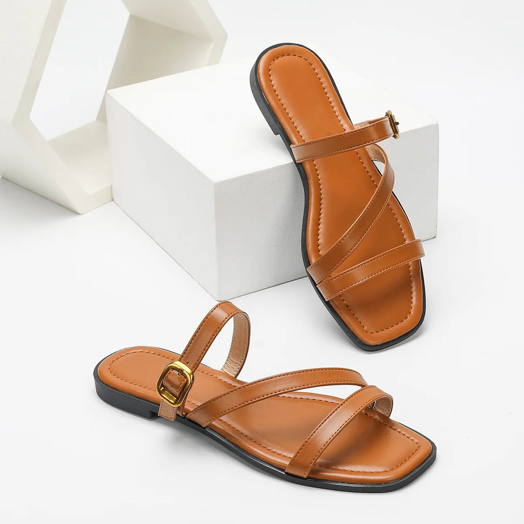 Women's Summer Oversized Solid Color Hollow Design Slippers Fashionable Square Toe Anti Slip Flat Slippers Chain Shoulder Bag