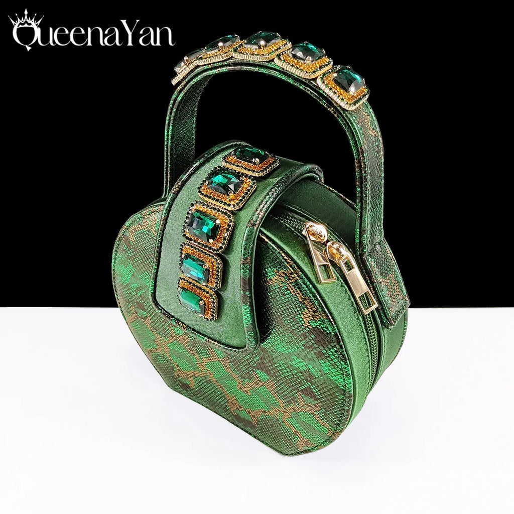Queena Yan New Luxurious Italian Women's Party Shoes&Bag Set Elegant Golden Rhinestone  Sandals with Peep Toe High Heels Wedding