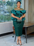 Elegant African Dresses for Women 2025 New Fashion Ruffle Wedding Party Long Dress Plus Size Turkey Sequin Evening Gown