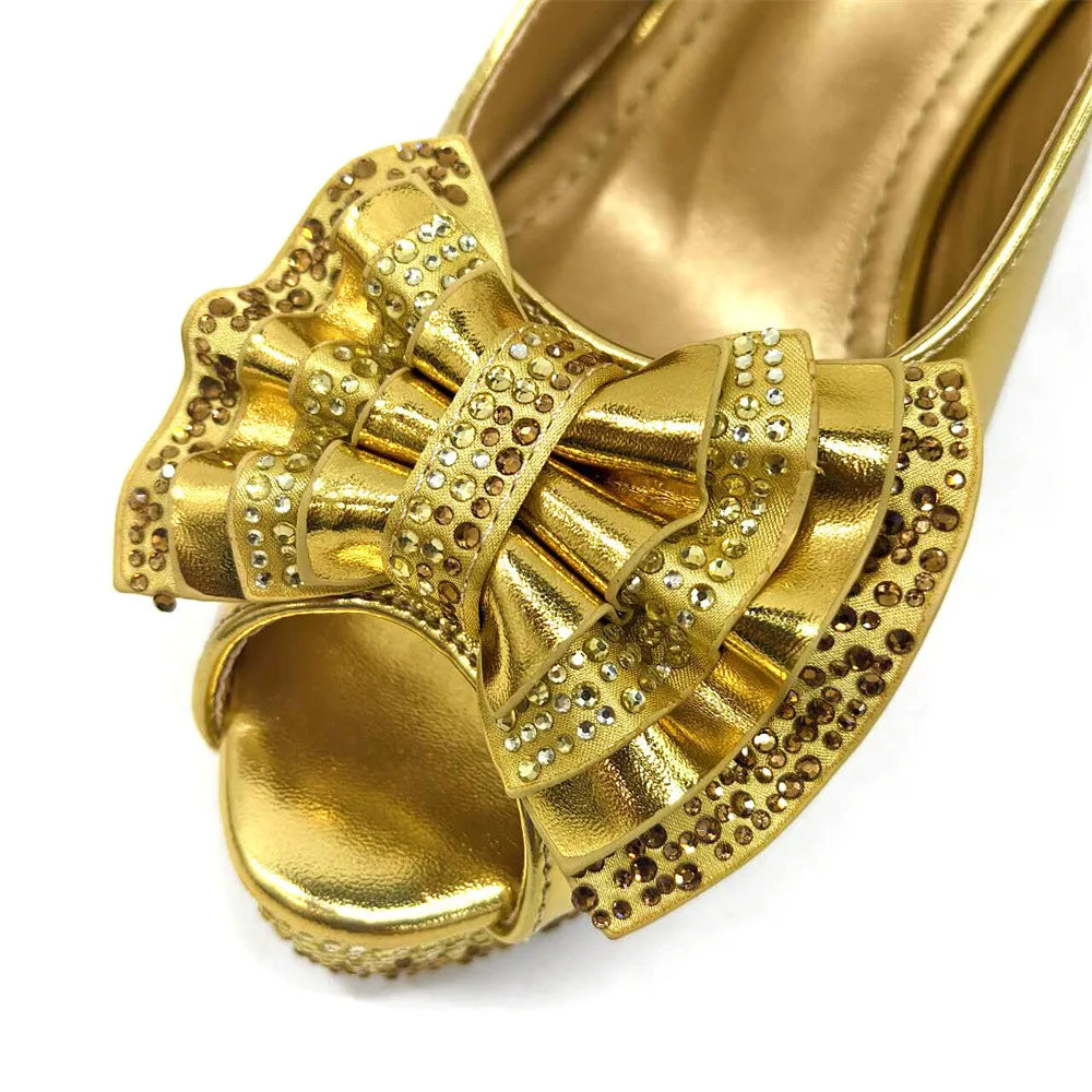 Hot Selling Satin Handmade Flowers Shoes And Bag African Women's Banquet Pointed Toe Heels Matching Shoes And Bag Wedding Party
