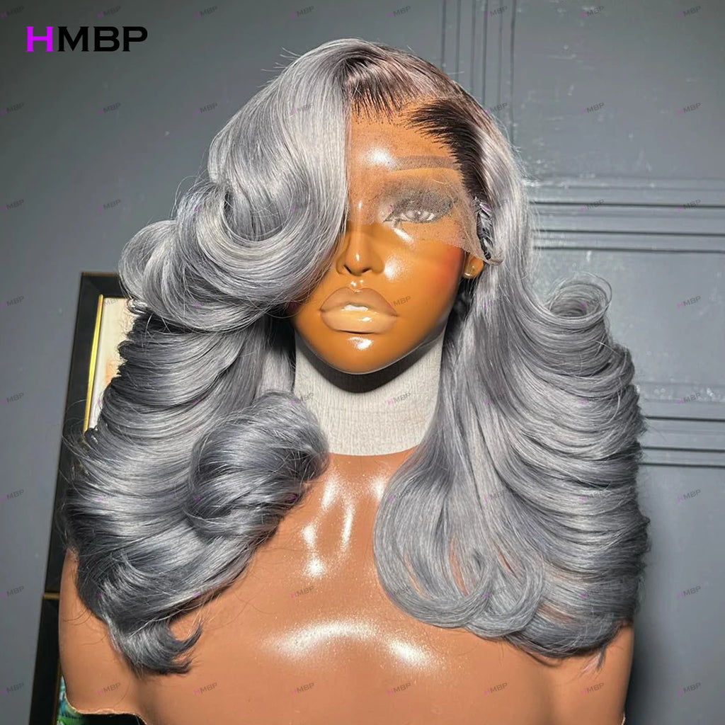 Bouncy Curly Rooted Color Preplucked Brazilian Hair 13×4 HD Lace Front Wig Glueless Lace Wig Human Hair Ready To Go For Women