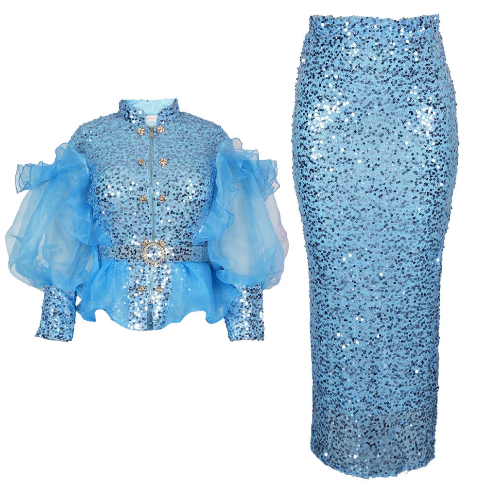 African Clothes for Women 2 PCS Sets Tops And Skirts Suits Dashiki Ankara Christmas Outfits Gown Plus Size Wedding Party Dresses