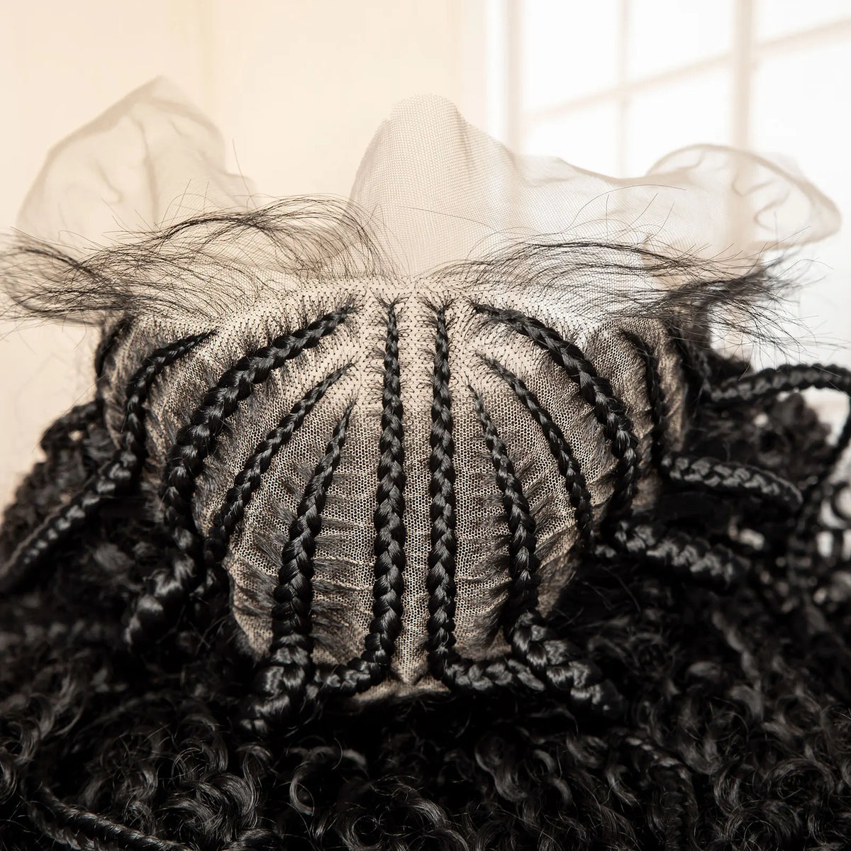 13x6 Lace Frontal Synthetic Braids Wig 22 Inches Cornrow Braided Wig with Curly Handmade Knotless Braiding Wig for Black Women