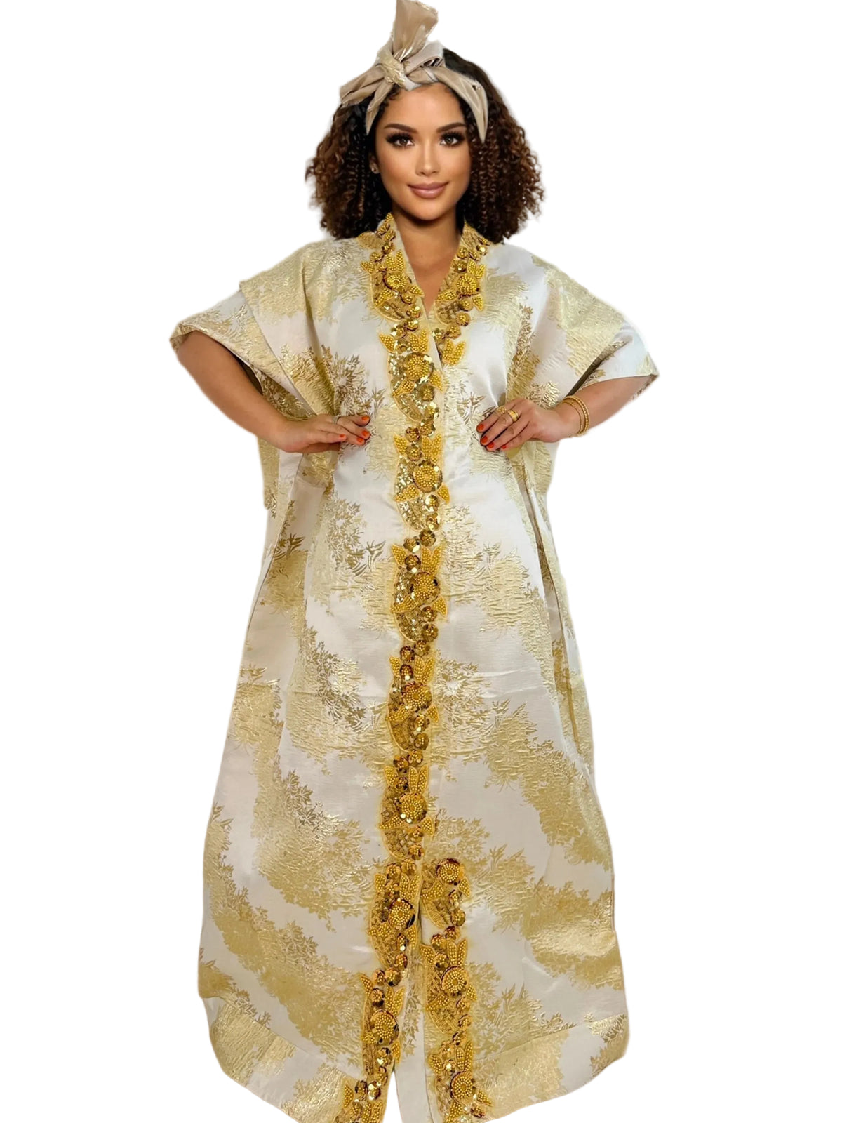 Women's Elegant Rhinestone Embellished Long Kaftan Dress Abaya Shinny Stylish Traditional African Outfit