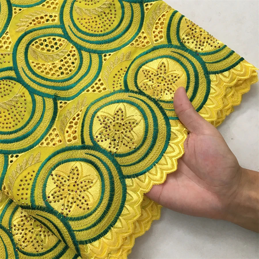 SJD LACE Swiss Voile African Stones Cotton Lace Fabrics 5 Yards 2024 High Quality Nigerian Lace for Women Party Dresses Sew 4079