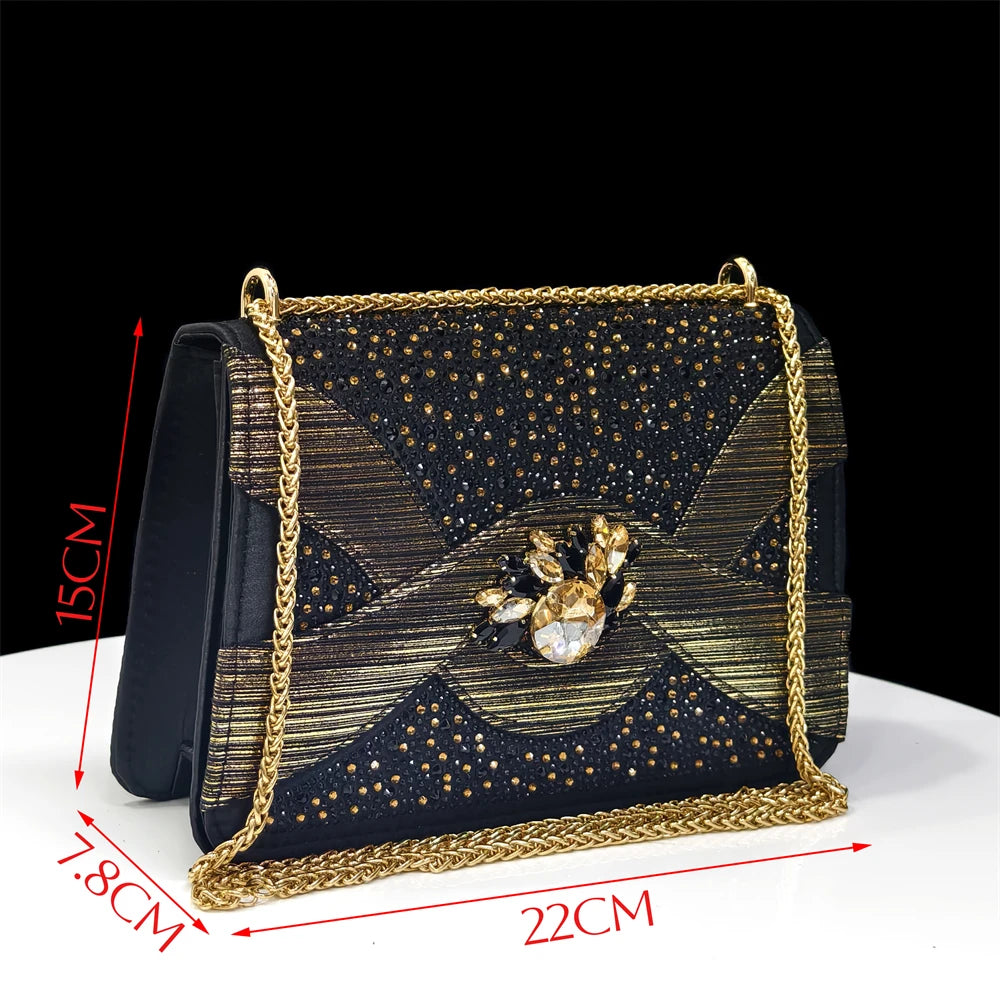 Venus Chan Elegant 2025 Gold Peep-Toe Heels with Diamond Accents - Italian Matching Pumps and Bag Set for Parties