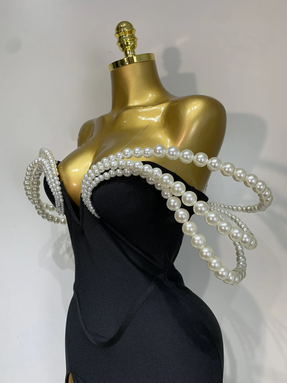 Women Luxury Designer Pearls V Neck Maxi Long Bandage Bodycon Dress Celebrity Evening Party Birthday Gowns Singer Stage Costumes