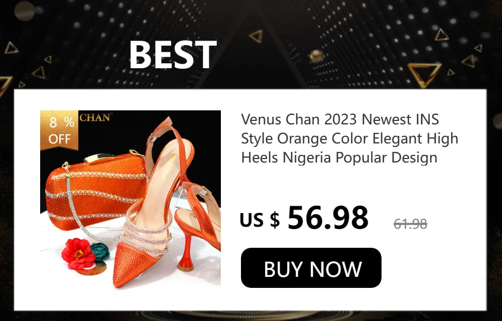 Venus Chan 2024 Latest High Heel Gold Color Atmospheric Luxury Pattern With Rhinestones Party Ladies Shoes And Bag Set