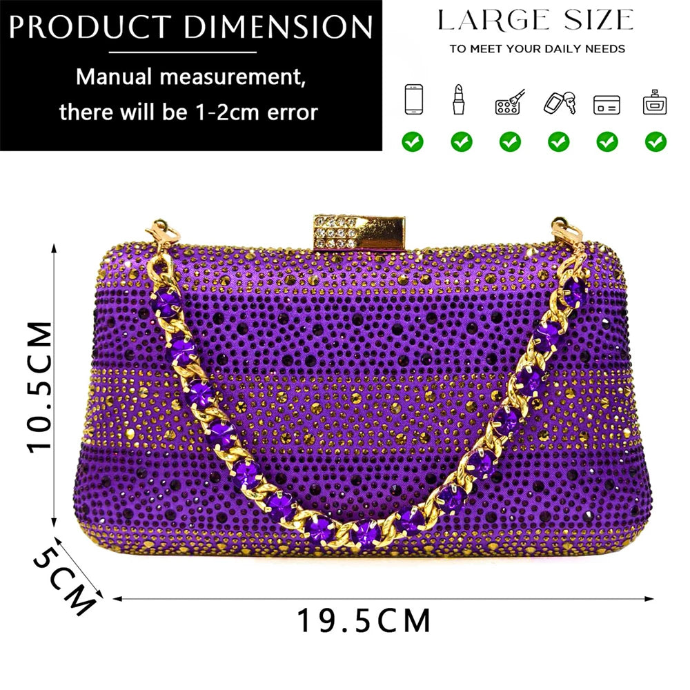 Venus Chan- Elegant High Heels Shoes and Bag Set for Women Pointed Toe Black Color Hollow Rhinestones Matching Bag INS 2024
