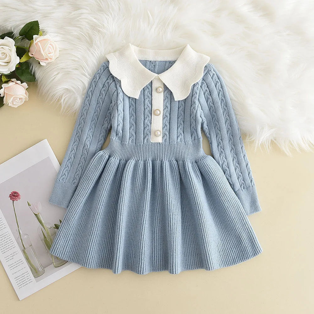Bear Leader Autumn Winter Girls Sweater Long Sleeve Dress Vest Stripe Party Girl Baby Retro Knitted Wool Dress Casual Vestidos