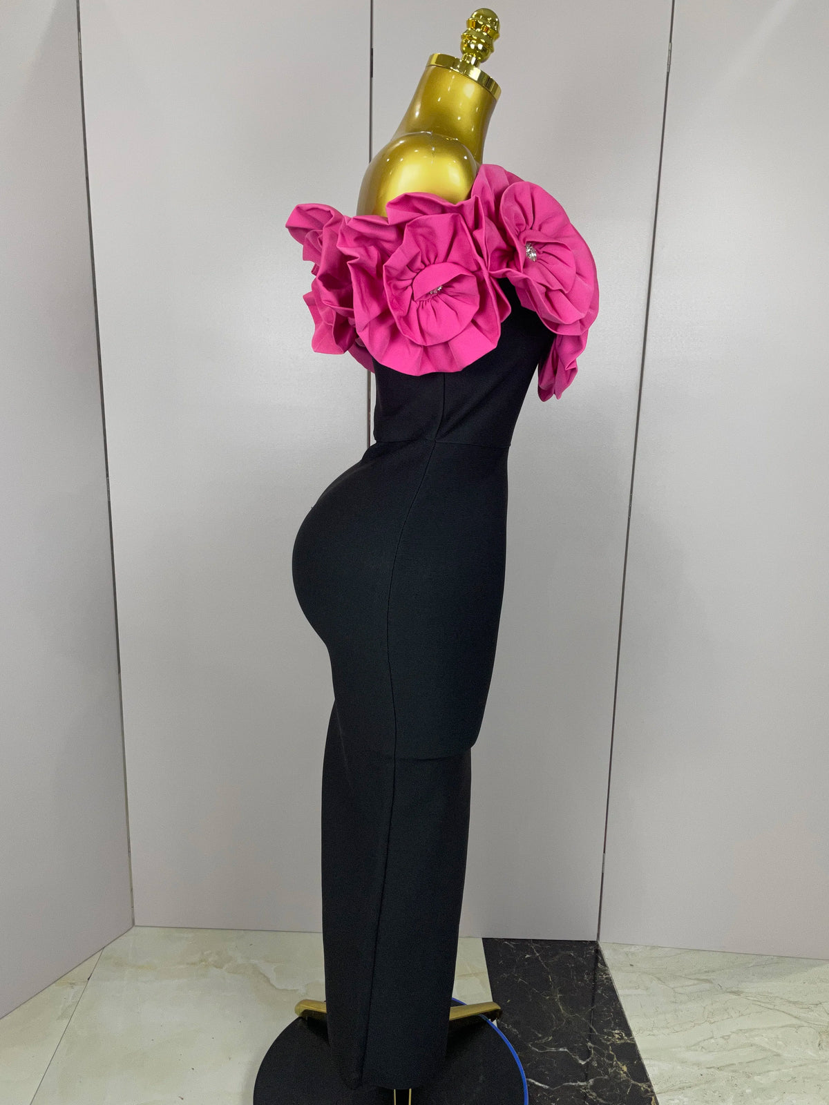 New Stereoscopic Red Flowers Sexy Off The Shoulder Ankle Lenght Bandage Dress Woman Birthday Party Vestido Wedding Party Outfit