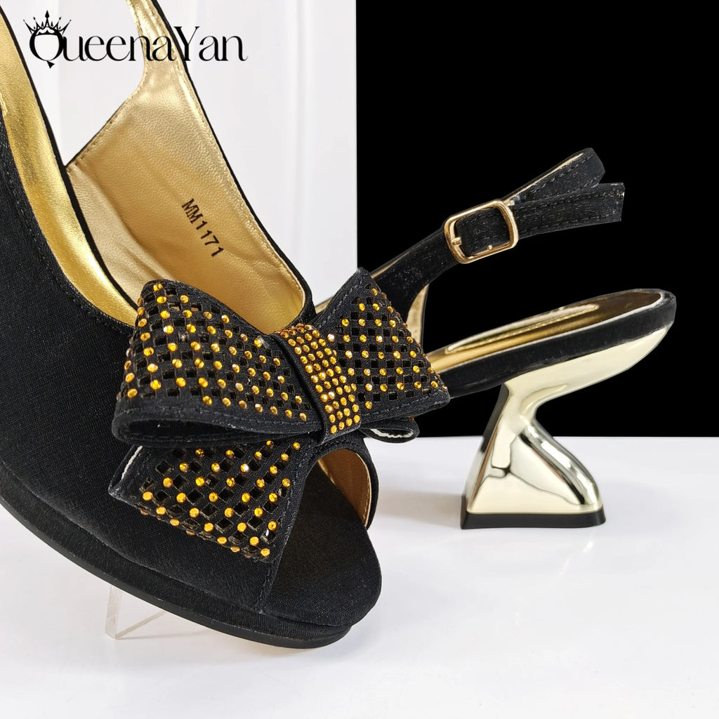 2025 New Rhinestone Design African Shoes & Bag Set in Olive  Open Toe Comfortable Women's High Heels Hot Sale on Instagram