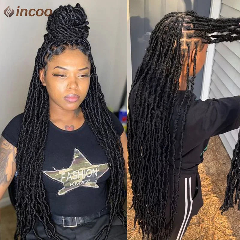 Locs Goddess Full Lace Synthetic Braided Wig 40'' Soft Butterfly Crochet Hair Wig Pre Looped Afro Box Braids Wig For Black Women