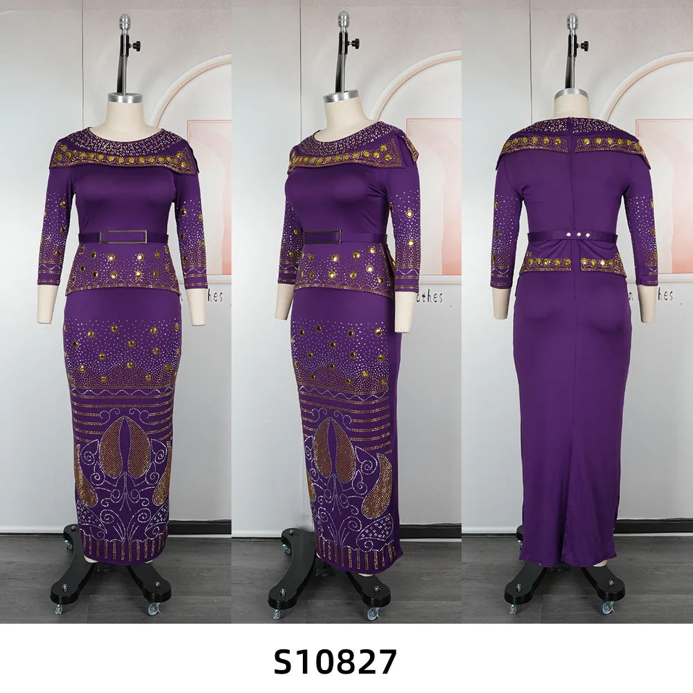 African Party Dresses for Women Elegant Turkey Muslim Wedding Evening Gown Plus Size Dashiki Diamond Bodycon Maxi Long Dress New
