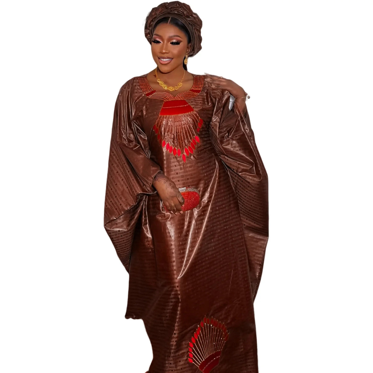 African Dashiki Dress For Woman Embroidery Deisgn Long Dress With Scarf