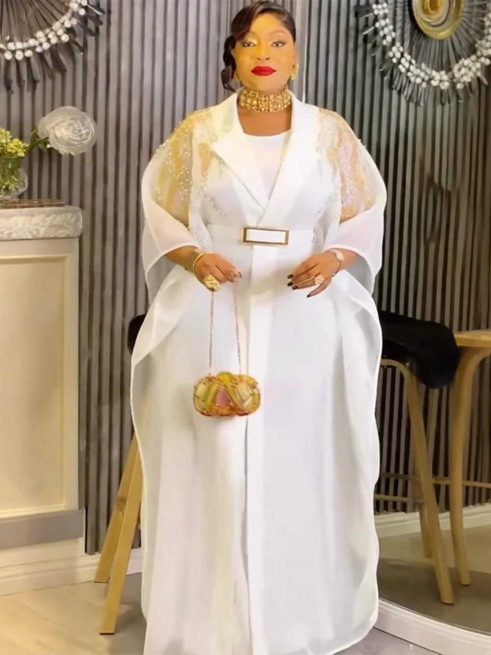 2 PCS Sets African Clothes for Women Dashiki Diamond Outfits Gown Plus Size Turkey Wedding Party Dresses Kaftan Boubou Robe