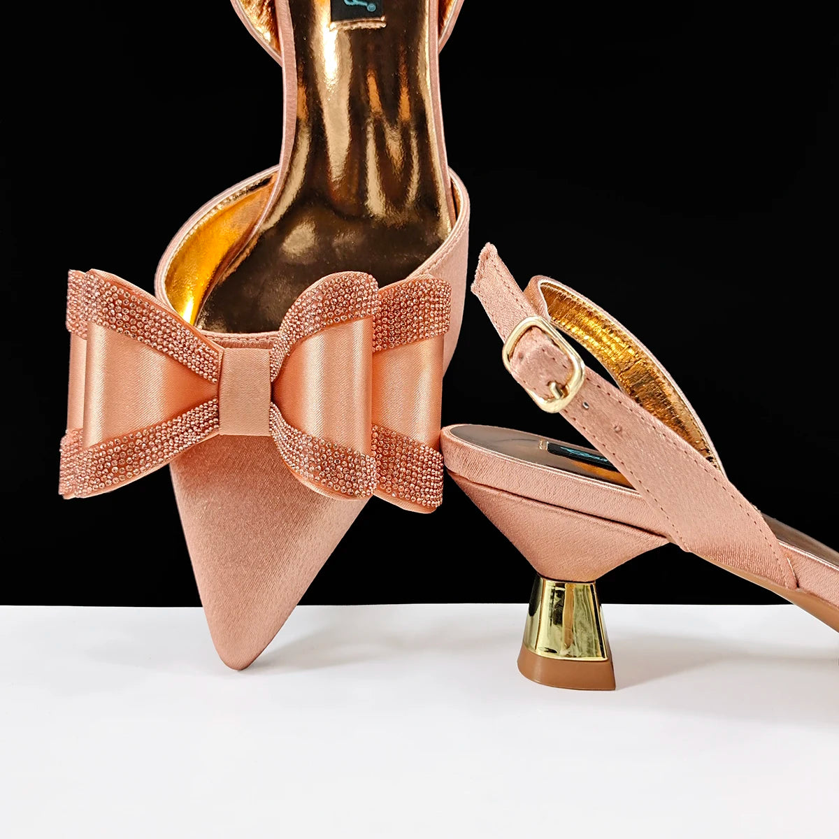 Queena Yan Italian Design High Quality Elegant Butter-fly Design Decoration Peach Color Party Wedding Women Shoes and Bag