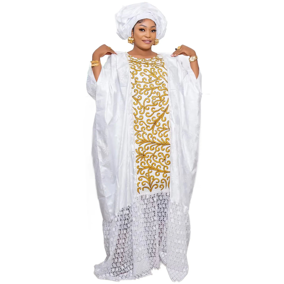African Dashiki Dress For Woman Bazin Riche Embroidery Deisgn Long Dress With Scarf