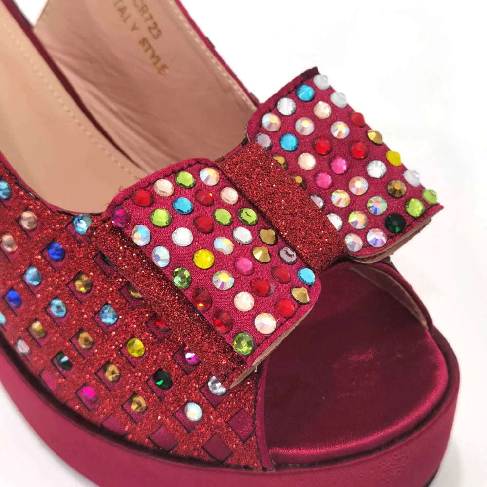 2024 Gold Party Shoe and Bag for Wedding Italy Style Matching Shoes and Purse Set for Bride Bridal High Heels Sandals Bag