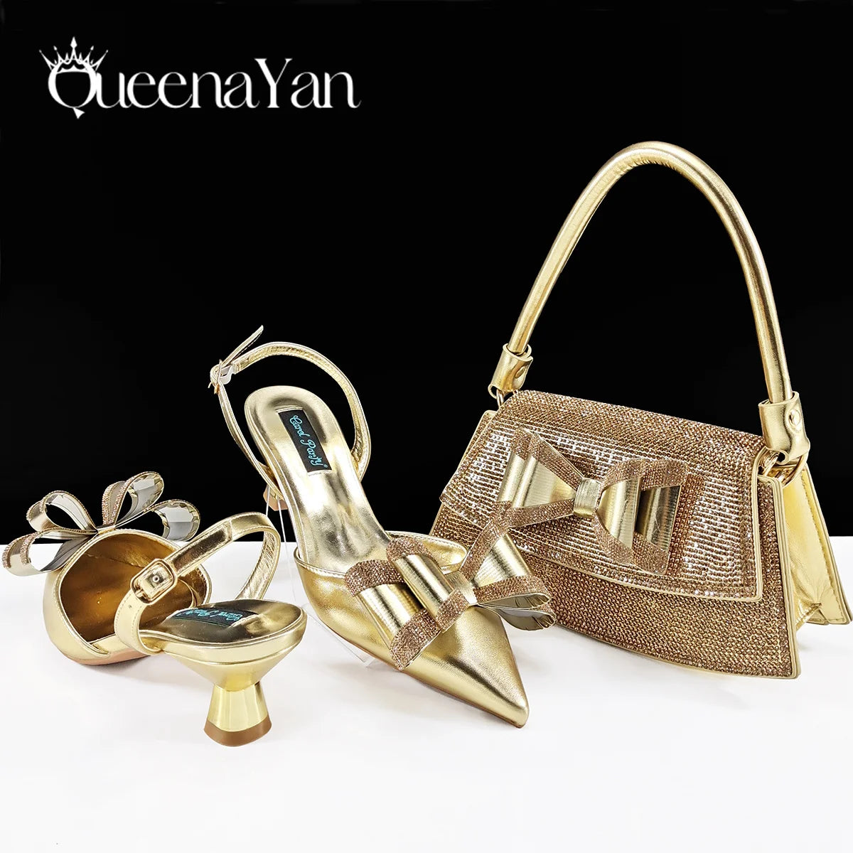 Queena Yan Italian Design High Quality Elegant Butter-fly Design Decoration Peach Color Party Wedding Women Shoes and Bag