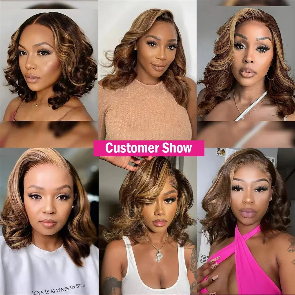 4/27 Body Wave Short Bob Wig Human Hair 13x4 Hd Full Lace Front Wig 12A Grade Virgin Lace Frontal Wigs For Women 230% Density