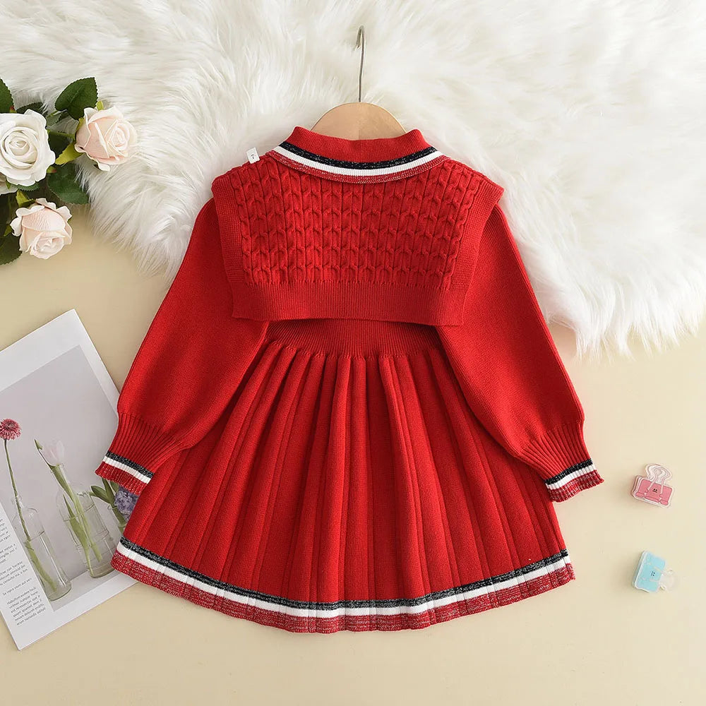 Bear Leader Autumn Winter Girls Sweater Long Sleeve Dress Vest Stripe Party Girl Baby Retro Knitted Wool Dress Casual Vestidos