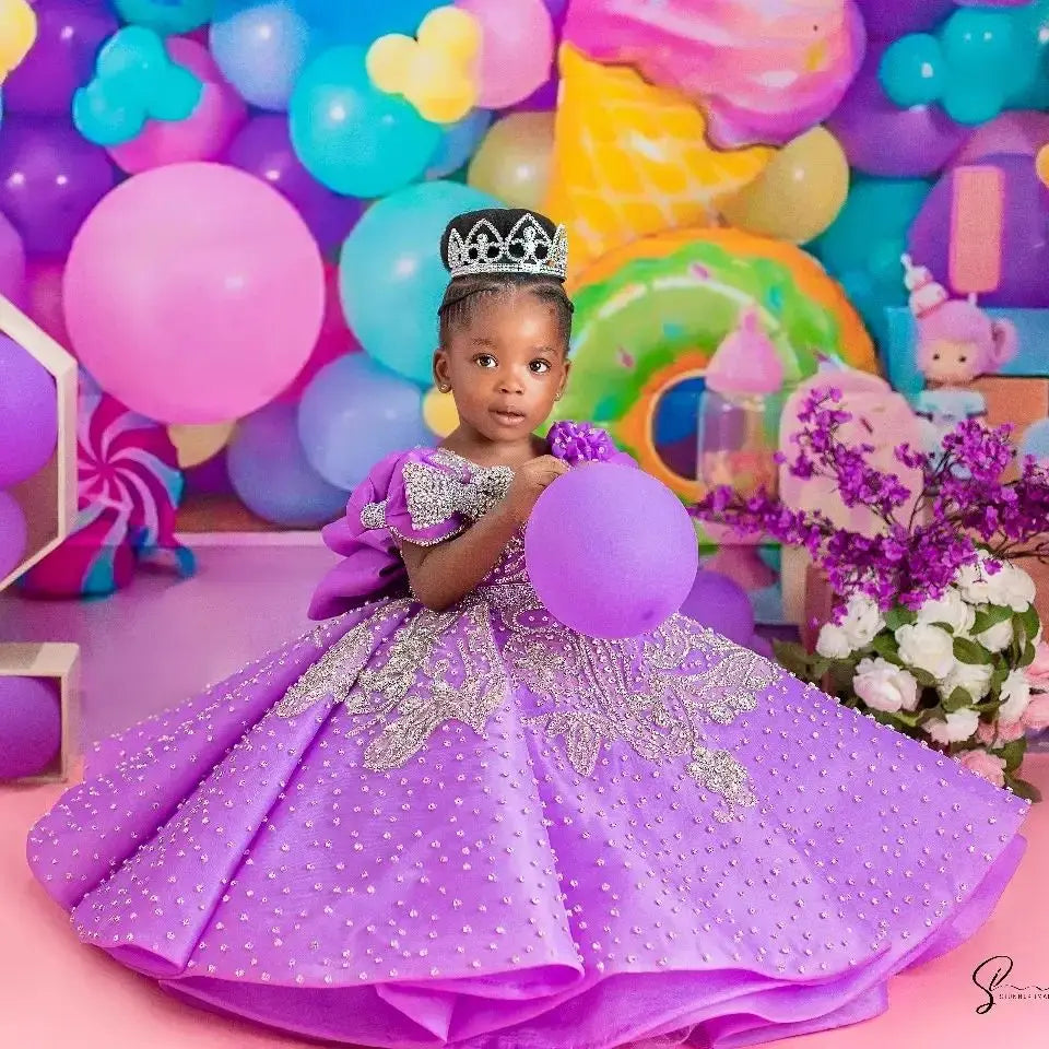 Crystal Purple Girls Birthday Dresses Customized Luxury Flower Girl Dresses for Wedding Party Baby Child Toddle Queen Ball Gowns
