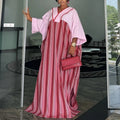 African Kaftan Bubu Dress Women Striped Printed V Neck 3/4 Sleeve Loose Maxi Gowns Elegant for Wedding Ramadan and Formal Event