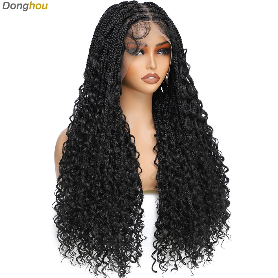 Ombre Boho Knotless Braided Wigs for Black Women 1B T30 Colors Bohemian Box Braids Wigs Perruques Tresses Africaines Naturelles