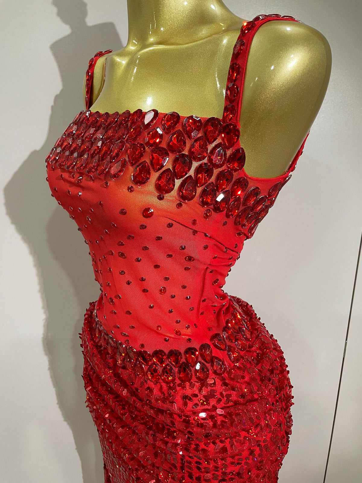 Sparkly Red Rhinestones Sequins Sexy See Through 2PCS Long Dress 2025Women Celebrate Evening Birthday Party Dress Stage Costumes