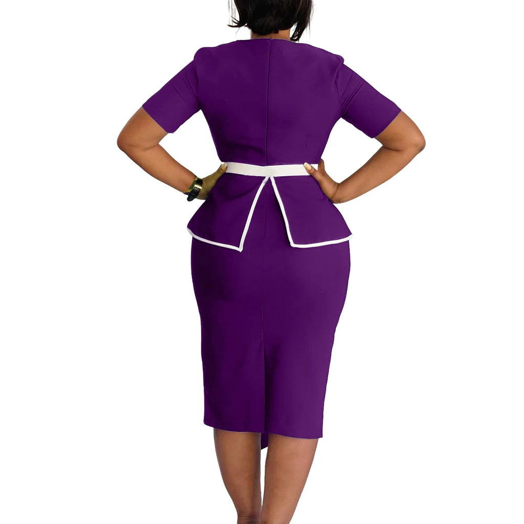 Elegant Fashionable Stretchy Short Sleeve Wrap Body Midi Dress Large Size African Style Commute Dress High Waist Skirt