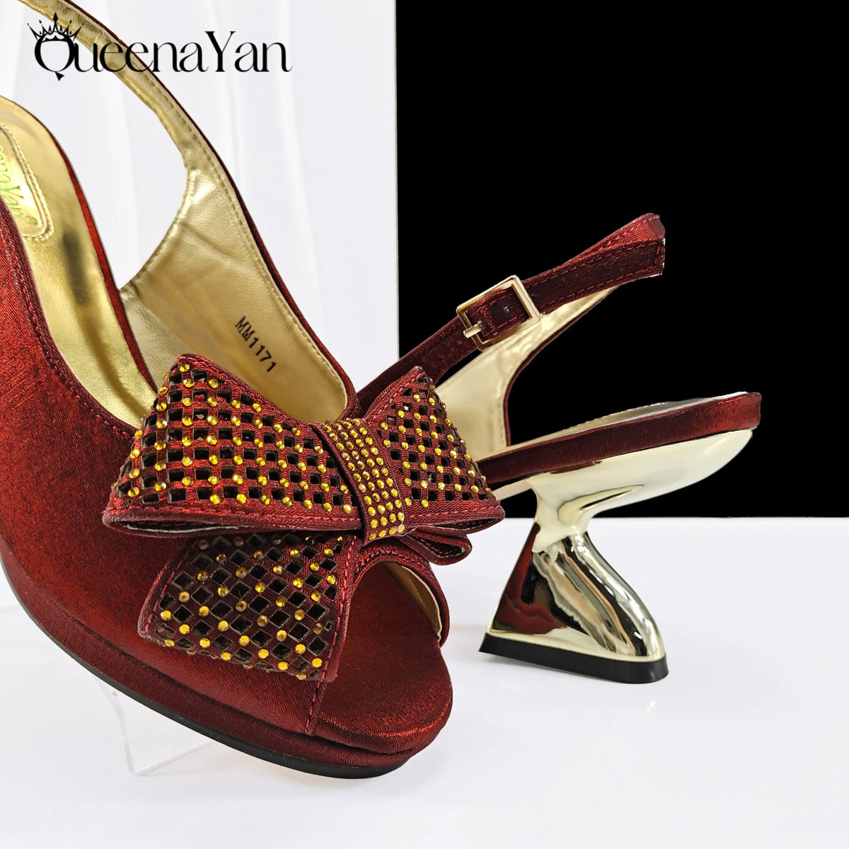 Queena Yan Newest Italian Design Special Synthetic Fabrics Women's Matching Shoe and Bag Set High Heel for Weddings and Parties