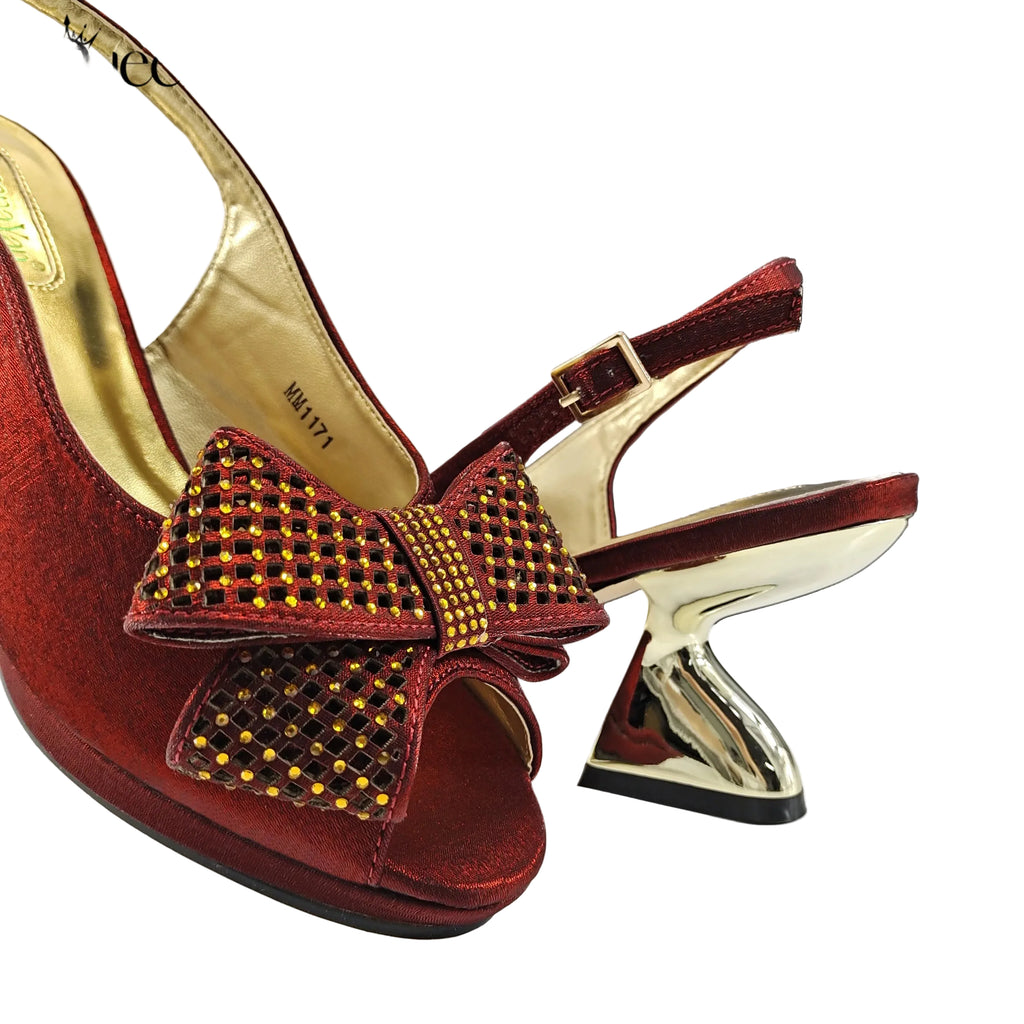 Elegant Women High Heels for Peep Toe Good Material Rhinestone Wine Sandals Italian Design Shoes and Bags Matching