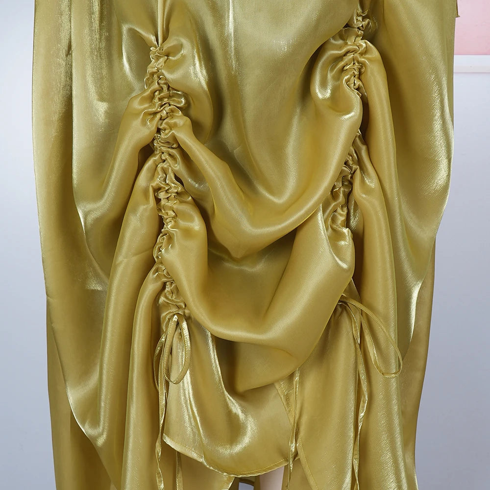 H&D African Women Plus Size Clothes New Arrival V-Neck Batwing Sleeve Embroidered Ruched Irregular Dress Wedding Gown Bubu Robe