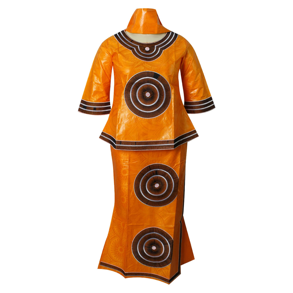 African Dresses For Women 3/4 Sleeve Top With Wrapper And Scarf 3pieces One Set 2 Size Smaller Than Us Size