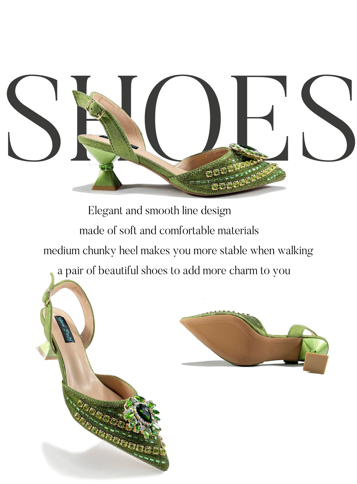 Queena Yan 2025 Elegant Fruit Green Women's Green Heels and Rhinestone Handbag Set - Italian Design for Weddings and Parties