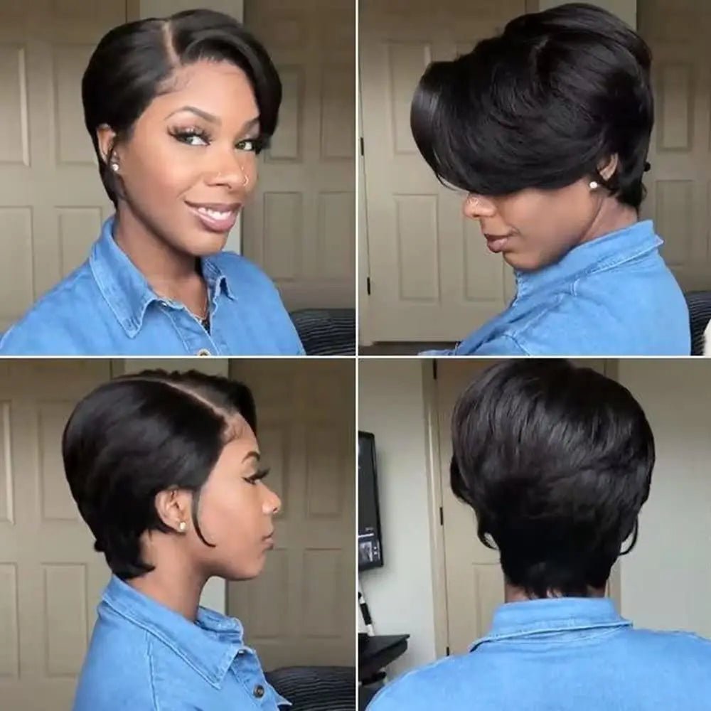 Pixie Cut Wigs Human Hair Wigs For Women straight Short Bob Wig Brazilian PrePlucked 13x4 Lace Frontal Human Hair Wig 180Density