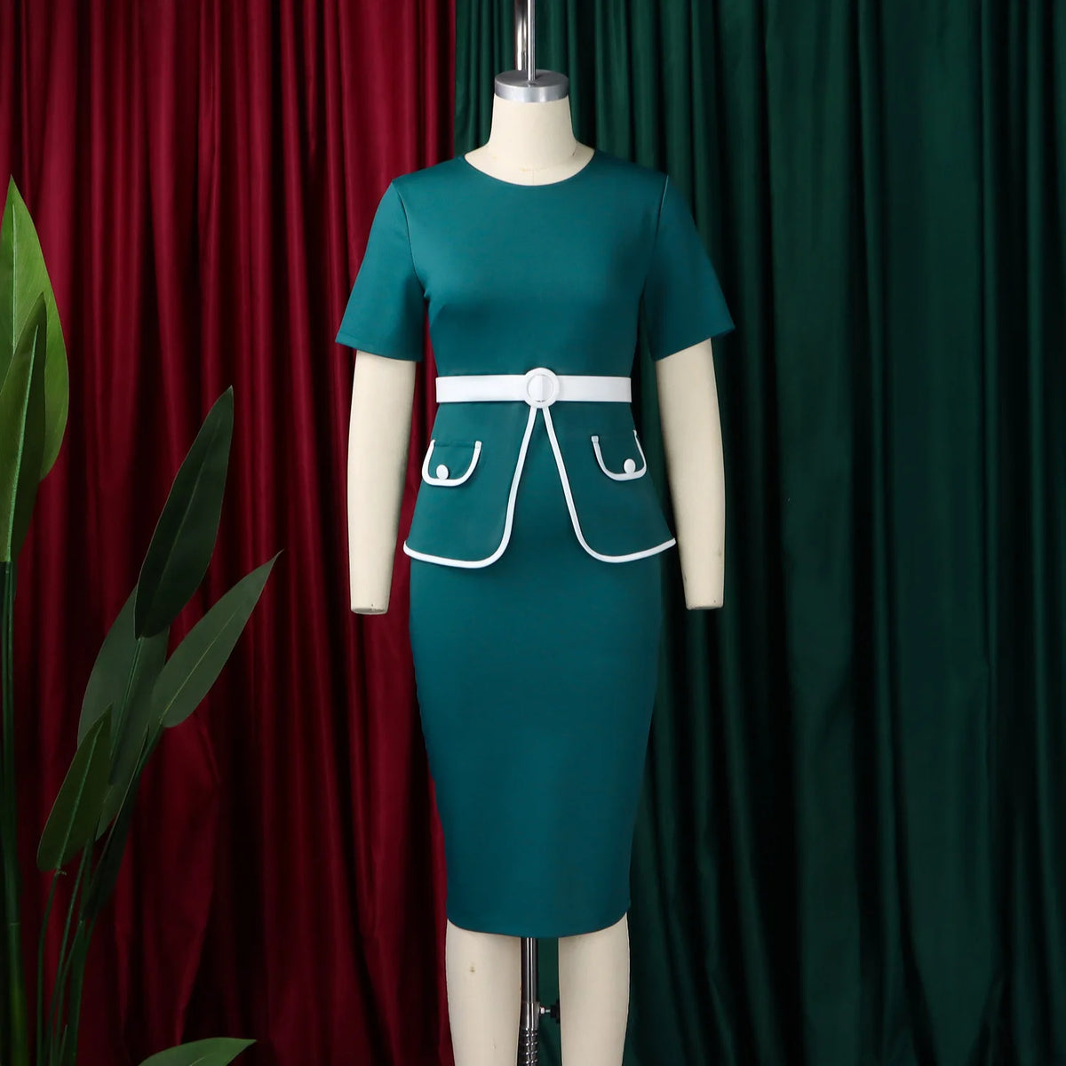 Elegant Fashionable Stretchy Short Sleeve Wrap Body Midi Dress Large Size African Style Commute Dress High Waist Skirt