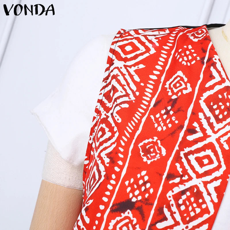 VONDA Plus Size Women Sexy Sleeveless Wide Leg Pants Sets 2024 Summer Vintage Tops Sets Bohemian Printed Suits Elegant Outfits