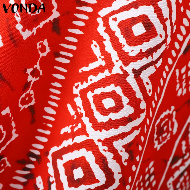 VONDA Plus Size Women Sexy Sleeveless Wide Leg Pants Sets 2024 Summer Vintage Tops Sets Bohemian Printed Suits Elegant Outfits