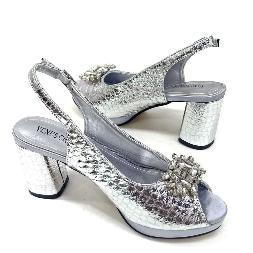 New Arrival Purple Colour Shoe and Bag Set Luxury Designer Shoes Women Matching Wedding Shoes and Bags Decorated With Rhinestone