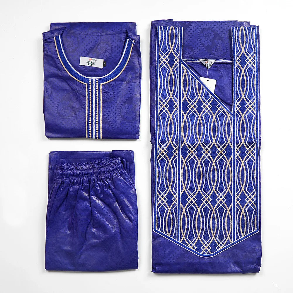2025 New African Clothes for Men Dashiki Tradition Outfit Robe Embroidery Tops Pants Suits Bazin Muslim Wedding Party Clothing