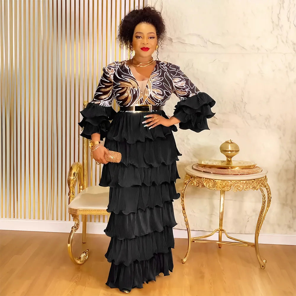 African Party Dresses for Women Plus Size Elegant Turkey Muslim Maxi Dress Dashiki Ankara Sequin Wedding Evening Gown 2025
