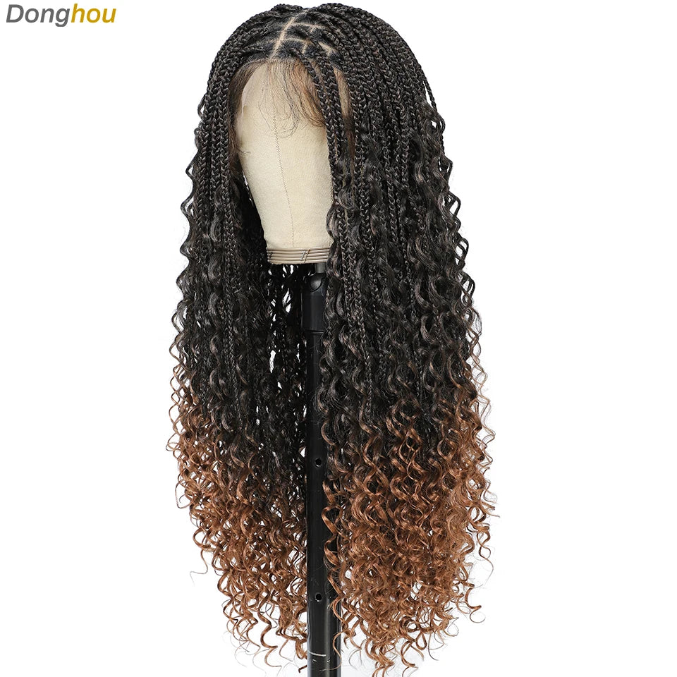 Ombre Boho Knotless Braided Wigs for Black Women 1B T30 Colors Bohemian Box Braids Wigs Perruques Tresses Africaines Naturelles