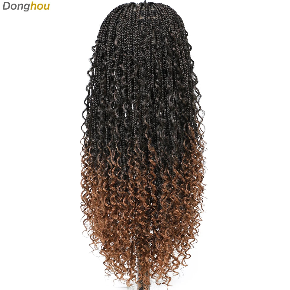 Ombre Boho Knotless Braided Wigs for Black Women 1B T30 Colors Bohemian Box Braids Wigs Perruques Tresses Africaines Naturelles
